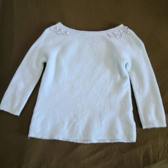 Ann Taylor Rhinestone Beaded‎ Mint Green Sweater - Picture 7 of 9